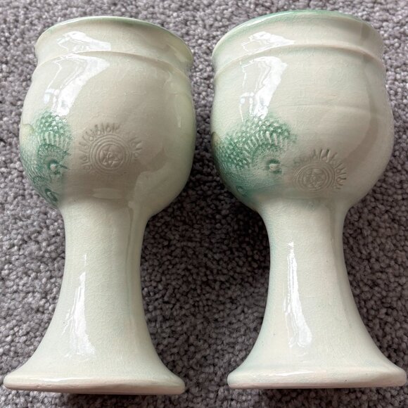 Unicorn Goblets Handmade Ceramic Pale Green Set of 2 - Picture 2 of 9